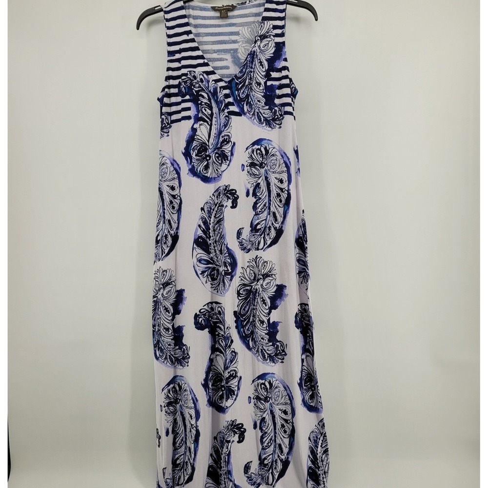 Tommy Bahama Womens Blue White Paisley Stripe Sleeveless Maxi Dress Small S/P